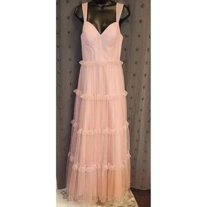 Revelry Pink and Tiered Ruffled Gown Corset Top Floor-Length Women’s Size 4